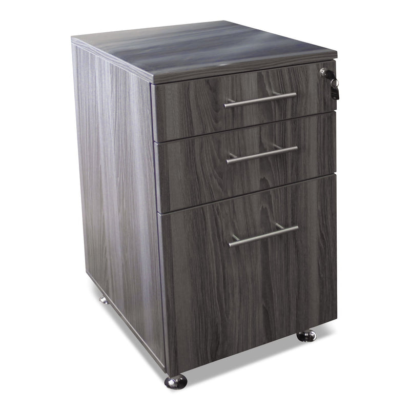 Safco Medina Laminate Pedestal, Left or Right, 3-Drawers: Pencil/Box/File, Legal/Letter, Gray Steel, 15.5" x 18.13" x 26.63"