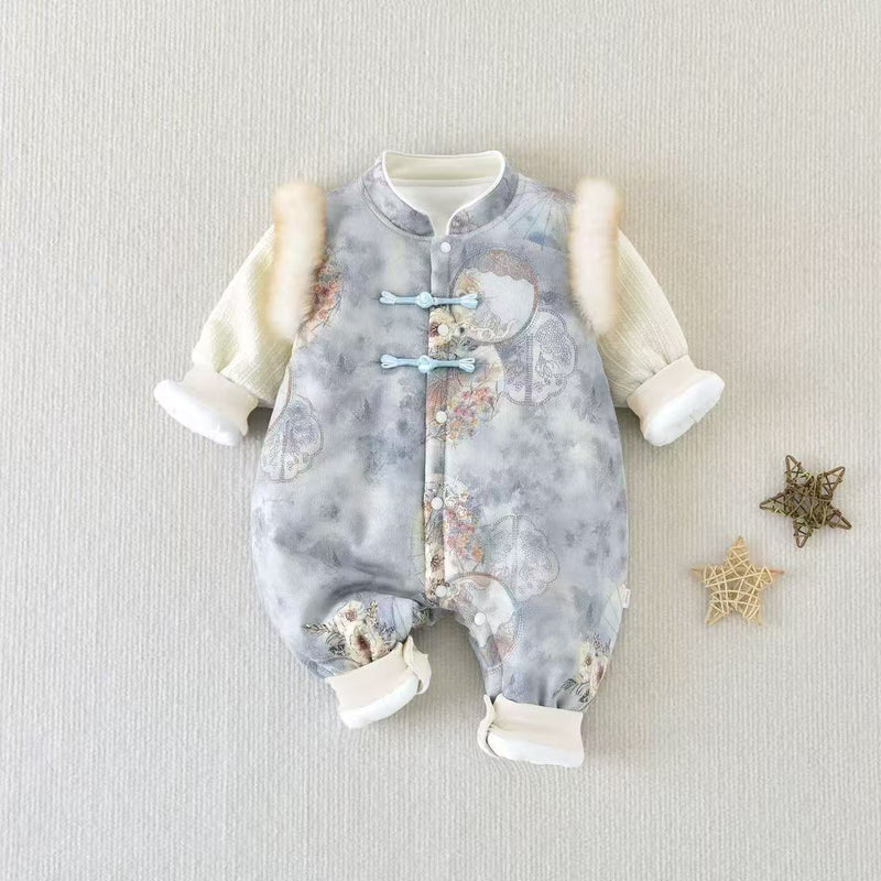 Fleece-lined Extra-thick Childrens Outdoor Cotton Jumpsuit