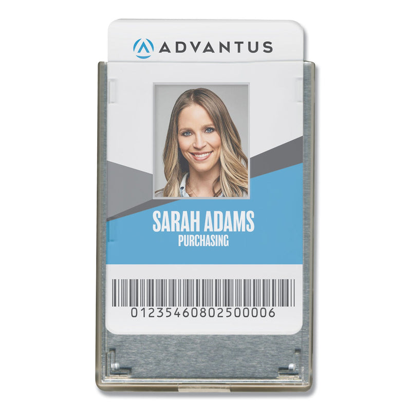 Advantus Rigid Two-Badge RFID Blocking Smart Card Holder, Horizontal/Vertical, Clear 3.68" x 2.38" Holder, 3.38" x 2.13" Insert, 20/PK