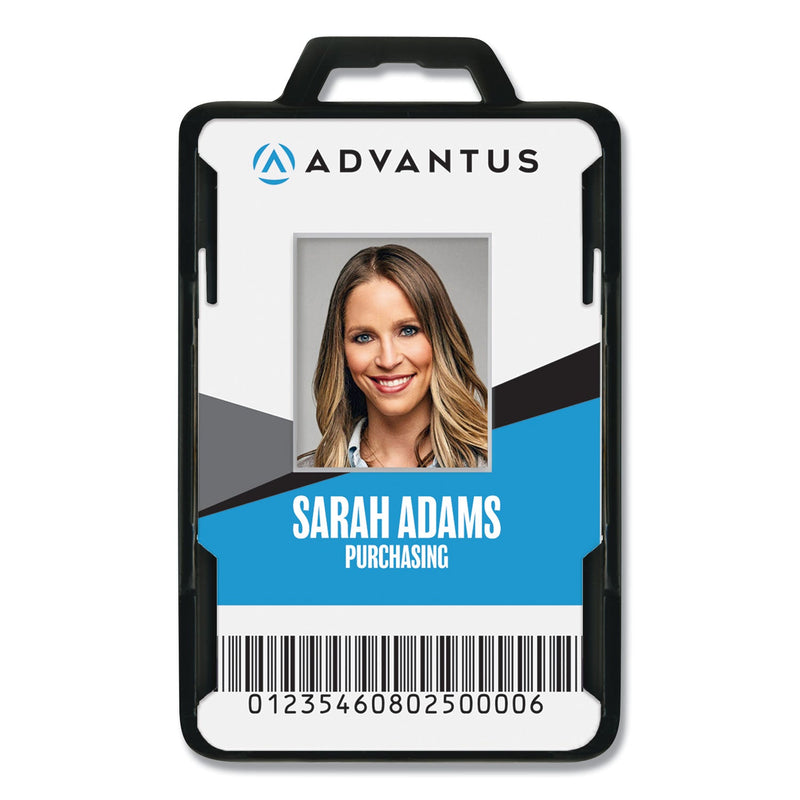 Advantus Secure-Two Card RFID Blocking Badge, Horizontal/Vertical, Black 3.68" x 2.38" Holder, 3.38" x 2.13" Insert, 20/Pack