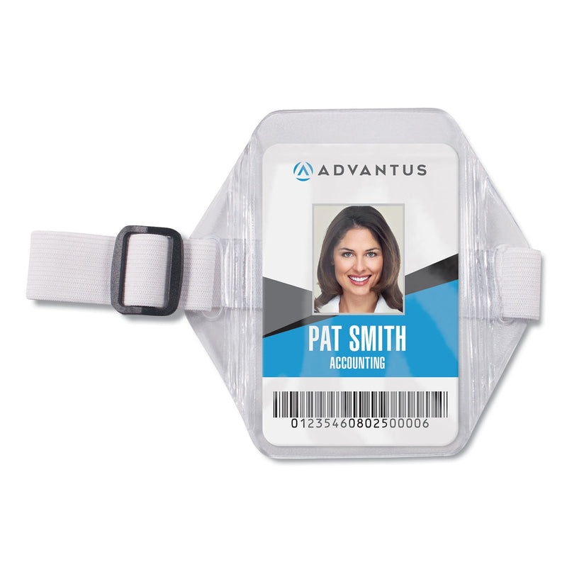 Advantus Arm Badge Holders, Vertical, Textured Clear 5" x 5" Holder, 2.5" x 4" Insert, 12/Pack