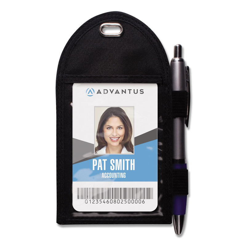 Advantus Badge Holder with Pen Loop, Vertical, Black 3.25" x 6" Holder, 2.75" x 3.5" Insert, 12/Box