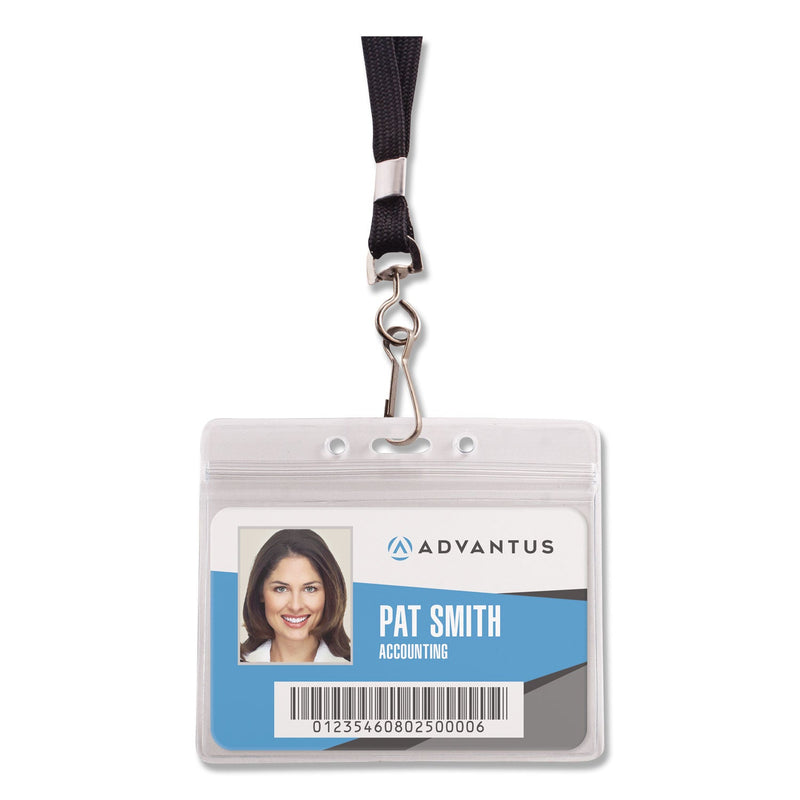 Advantus Resealable ID Badge Holders, J-Hook and 36" Lanyard, Horizontal, Frosted 4.13" x 3.75" Holder, 3.88" x 2.63" Insert, 20/Pack