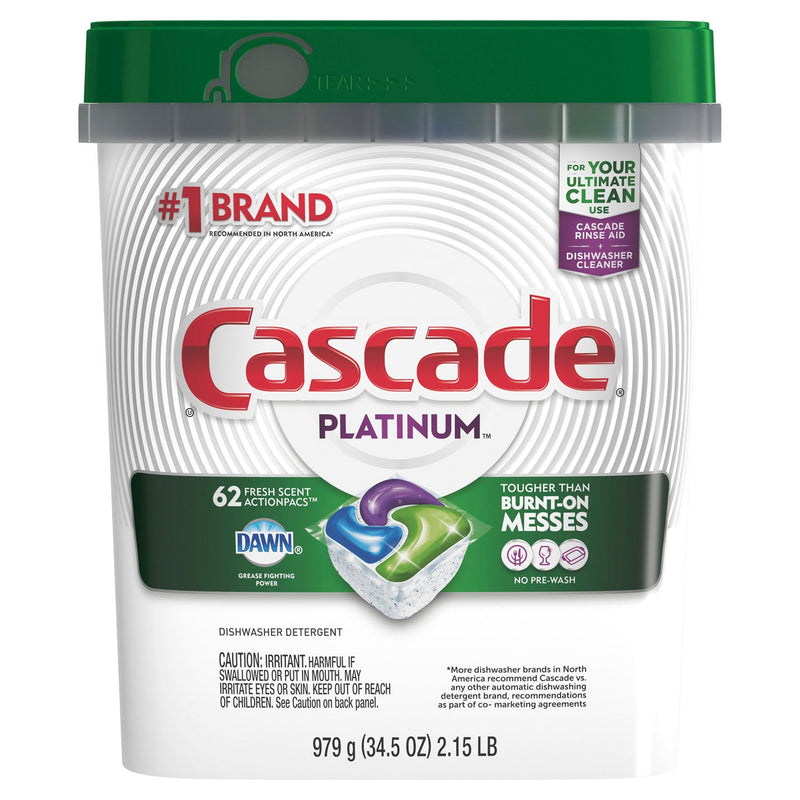 Cascade ActionPacs, Fresh Scent, 34.5 oz, 62 Packs/Bag, 3 Bags/Carton