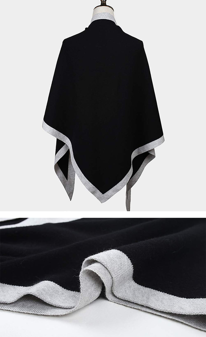stylesilove Women Wool Blend Cashmere Knitted Solid Color Triangular Shawl with Contrast Border Lightweight Stole Wrap Scarf