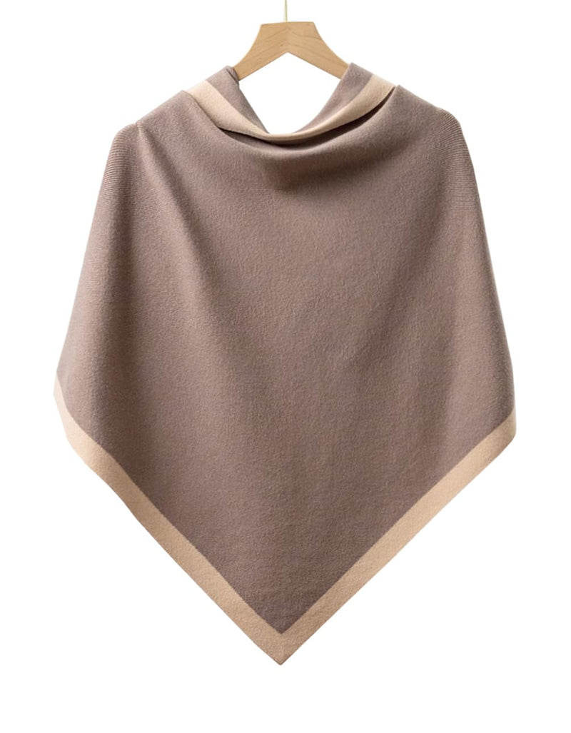 stylesilove Women Wool Blend Cashmere Knitted Solid Color Triangular Shawl with Contrast Border Lightweight Stole Wrap Scarf