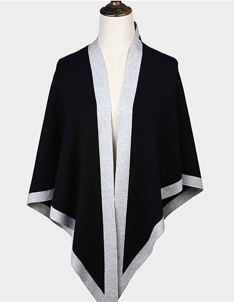 stylesilove Women Wool Blend Cashmere Knitted Solid Color Triangular Shawl with Contrast Border Lightweight Stole Wrap Scarf