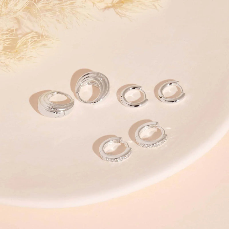 Stacking 3 Pieces Small Hoop Huggie Earrings Set for Women, Silver Stud Earrings for Multiple Piercing Hypoallergenic Trendy Jewelry, Dainty Jackets Cartilage Cubic Zircon Earrings for Women's Gifts