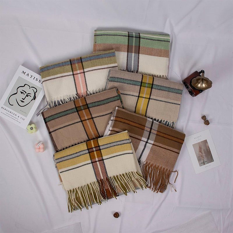 stylesilove Women Plaid Fringe Cashmere Scarf Warm Ultra Soft Scarves Shawl Neck Wraps for All Season, 5 Colors