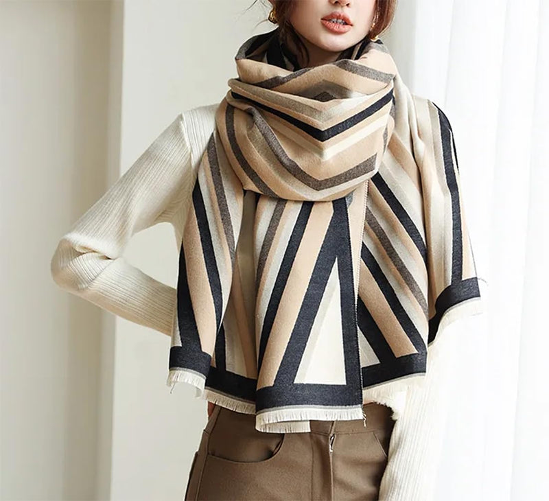 stylesilove Women Vivid Striped Cashmere Like Scarf Warm Ultra Soft Scarves Shawl Neck Wraps for All Season, 4 Colors