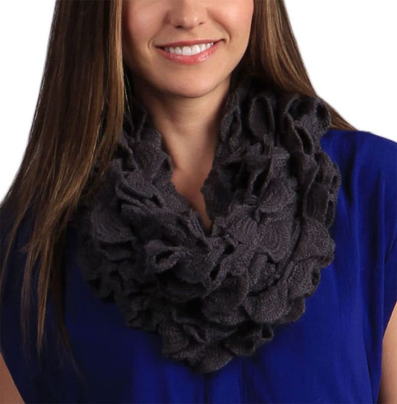 stylesilove Women Girls Chic Ruffle Knit Infinity Circle Loop Scarf Versatile Winter Autumn Fashion Neck Warmer