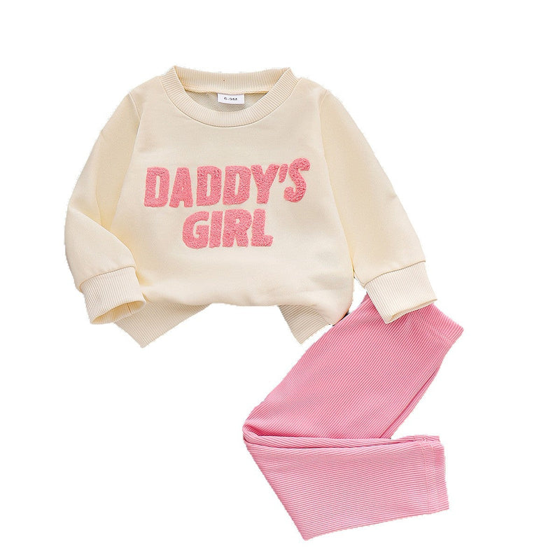 Cute Letter Print Sweatshirt And Pants Set With Bow Hairband For Little Girls