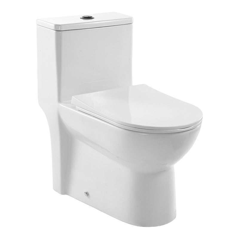 One-Piece Toilet, Elongated Toilet Vortex Dual-Flush 1.1/1.6 GPF, Toilets For Bathroom With Comfortable Chair Seat, 12 Inch Rough-In, Black + White, Easy-Clean Skirted Design, Standard Height