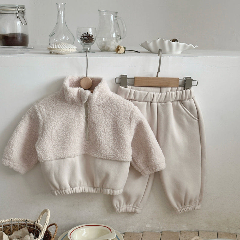 Baby And Toddler Lambswool Stand-up Collar Half-zip Sweater