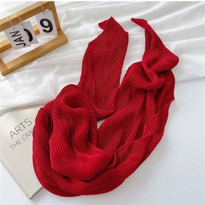 stylesilove Women Crinkle Pleated Square Scarf Solid Color Neckerchief Soft Bandana Small Shawl Neck Wraps for All Season