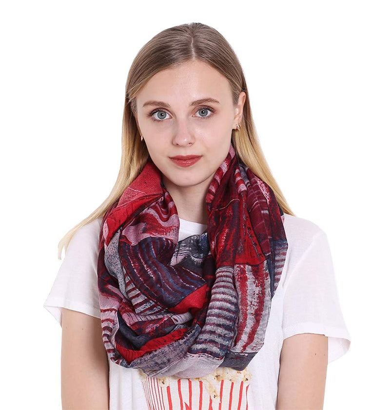 stylesilove Women Girls Color Block Abstract Print Infinity Loop Scarf Lightweight Autumn Wrap Neck Warmer