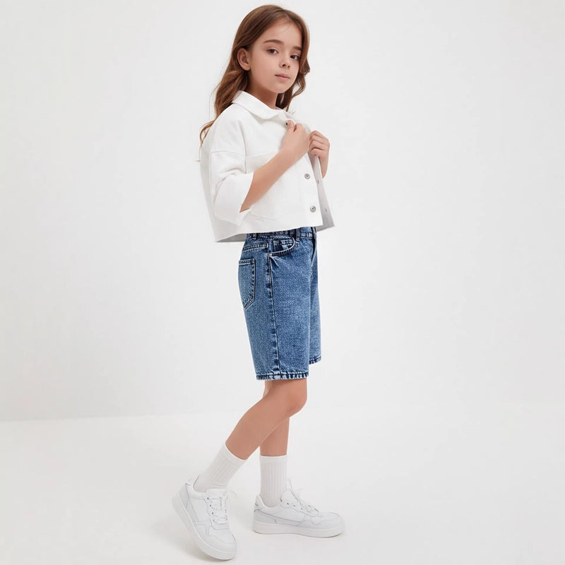 Washed Denim Mid-length Pants Girls Denim Shorts
