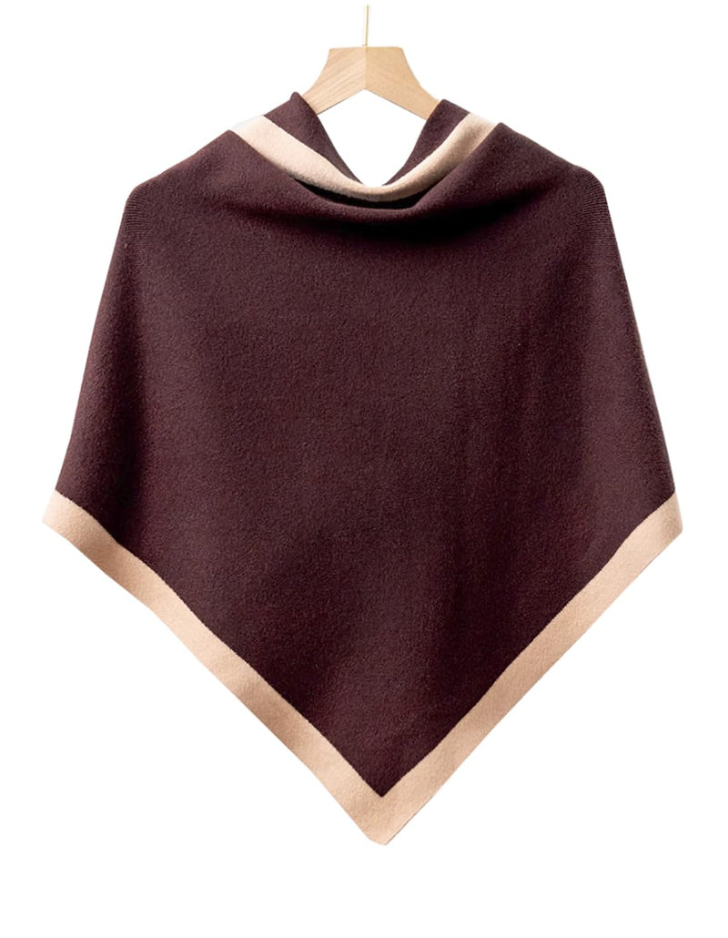 stylesilove Women Wool Blend Cashmere Knitted Solid Color Triangular Shawl with Contrast Border Lightweight Stole Wrap Scarf