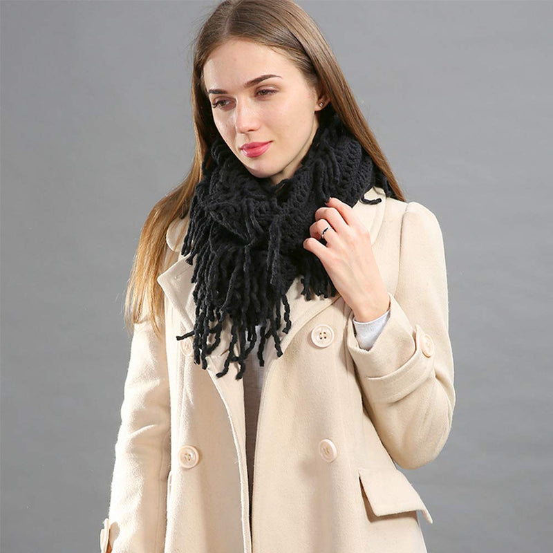 stylesilove Women Cozy Knit Tassel Infinity Loop Scarf - 8 Colors