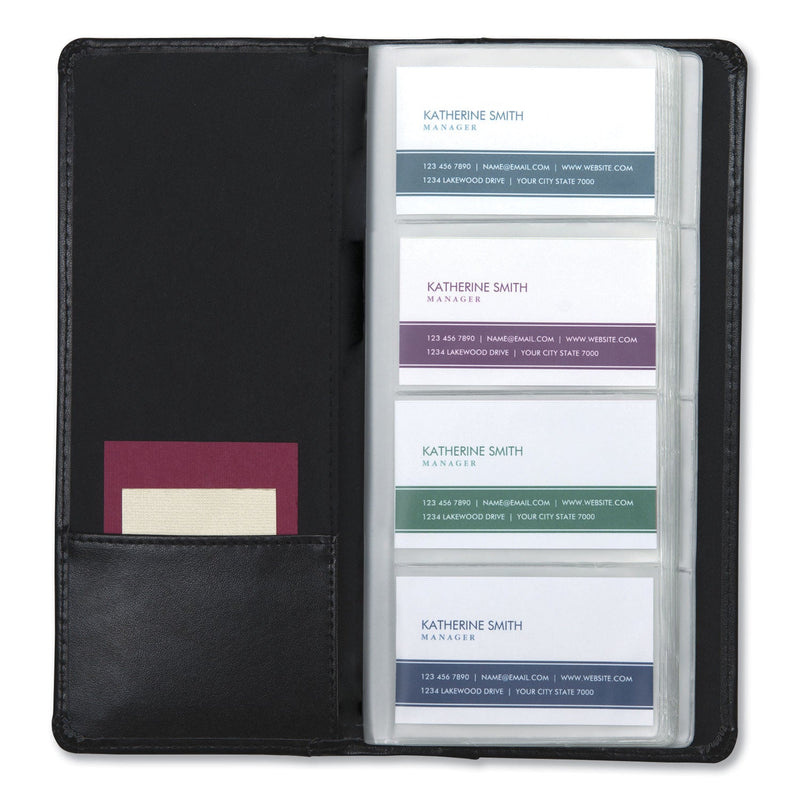 Samsill Regal Leather Business Card File, Holds 96 2 x 3.5 Cards, 4.75 x 10, Black