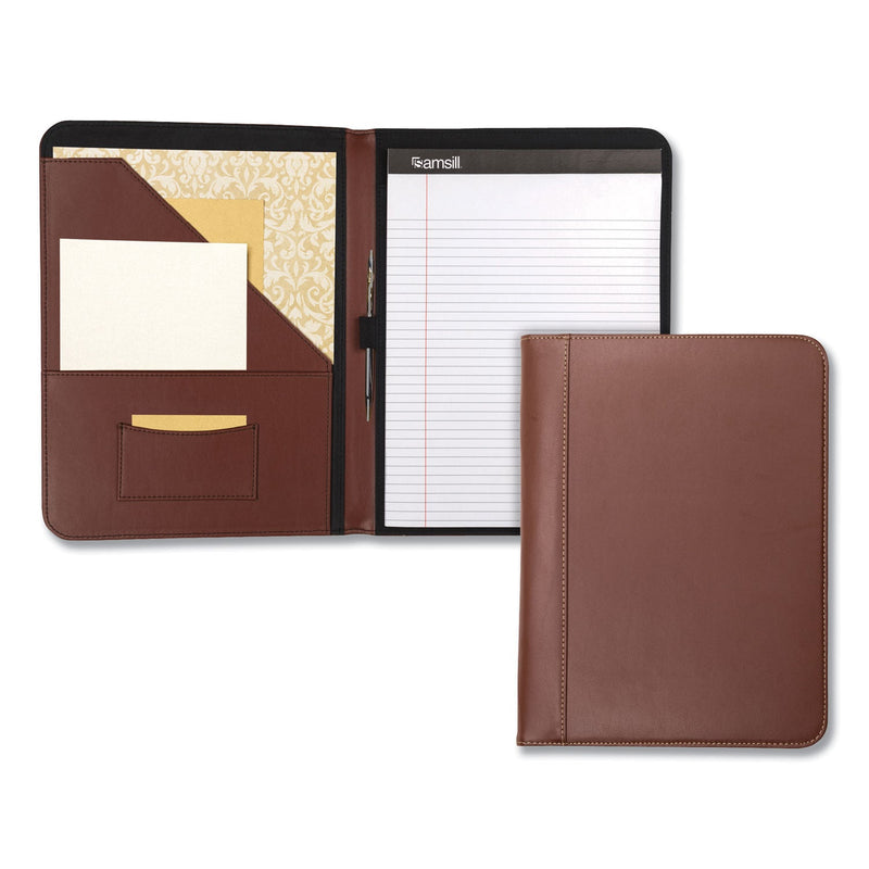 Samsill Contrast Stitch Leather Padfolio, 8 1/2 x 11, Leather, Tan