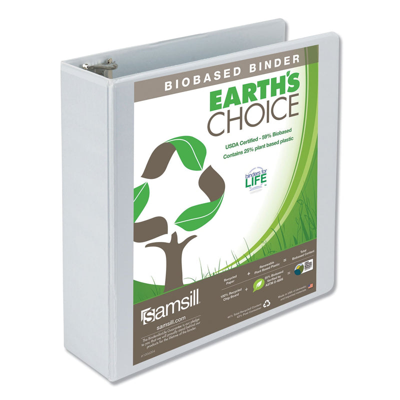 Samsill Earth's Choice Biobased Round Ring View Binder, 3 Rings, 3" Capacity, 11 x 8.5, White
