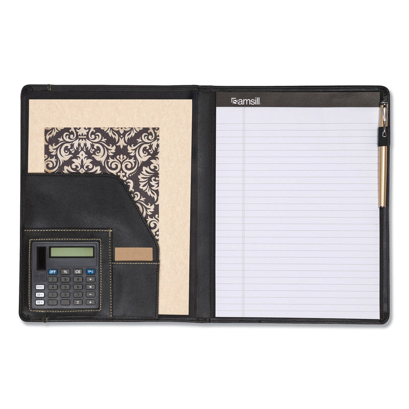 Samsill Slimline Padfolio, Leather-Look/Faux Reptile Trim, Writing Pad, Black