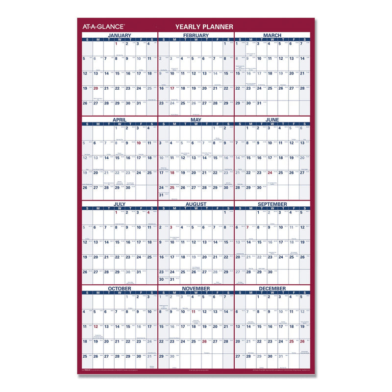 AT-A-GLANCE Erasable Vertical/Horizontal Wall Planner, 32 x 48, White/Blue/Red Sheets, 12-Month (Jan to Dec): 2023