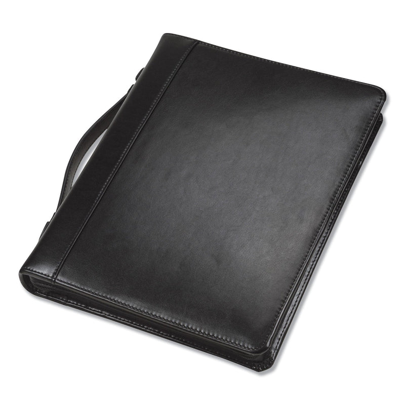 Samsill Leather Multi-Ring Zippered Portfolio, Two-Part, 1" Cap, 11 x 13 1/2, Black