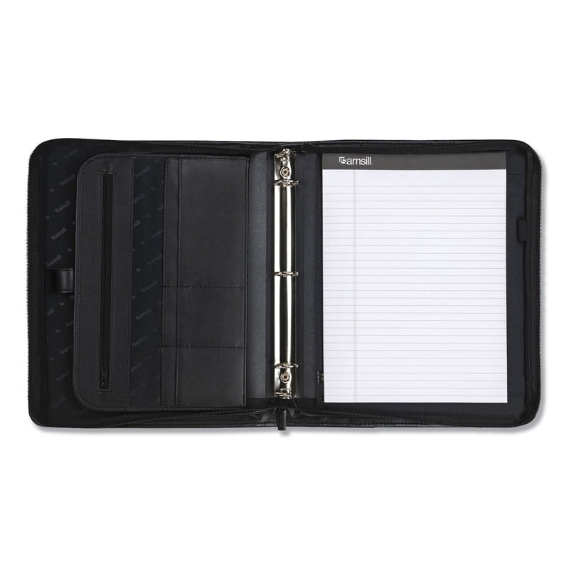 Samsill Professional Zippered Pad Holder/Ring Binder, Pockets, Writing Pad, Vinyl Black