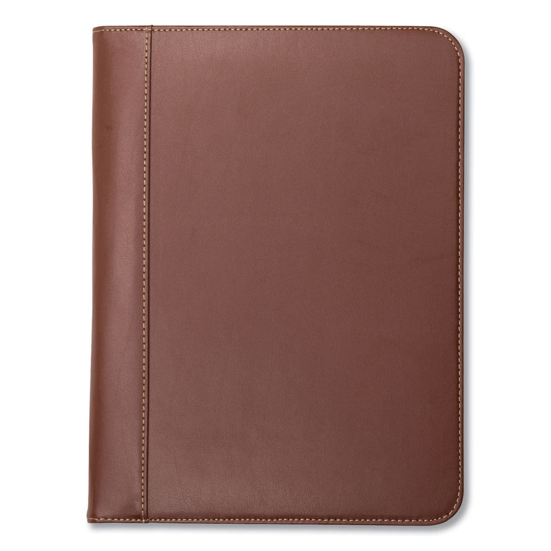 Samsill Contrast Stitch Leather Padfolio, 8 1/2 x 11, Leather, Tan