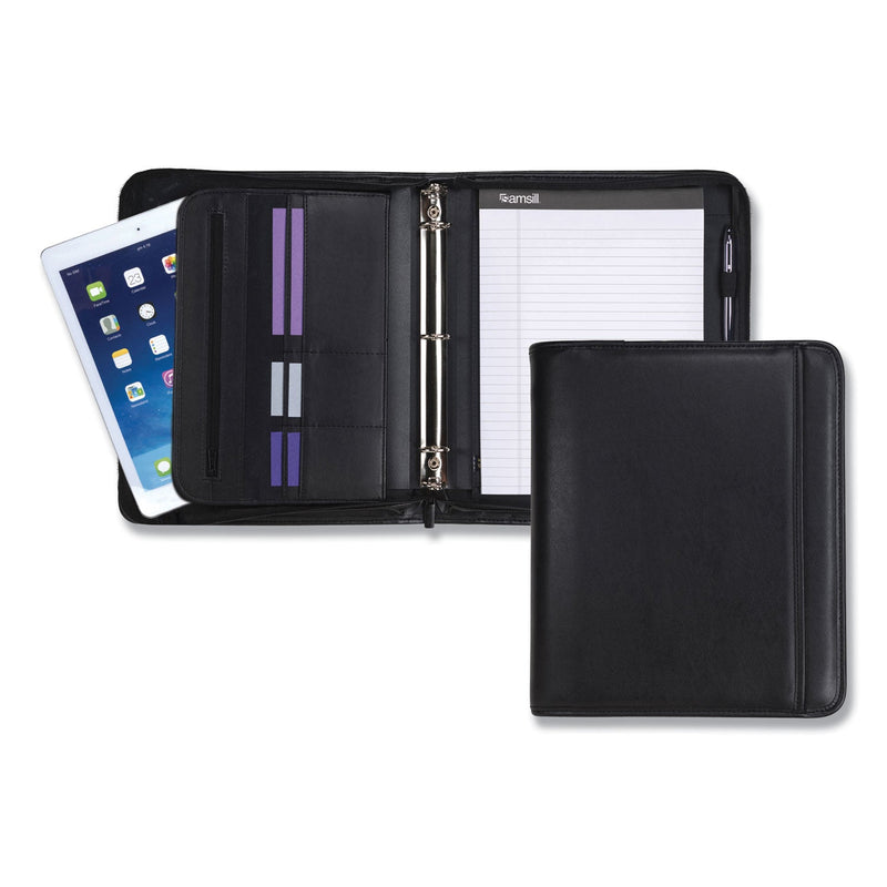 Samsill Professional Zippered Pad Holder/Ring Binder, Pockets, Writing Pad, Vinyl Black