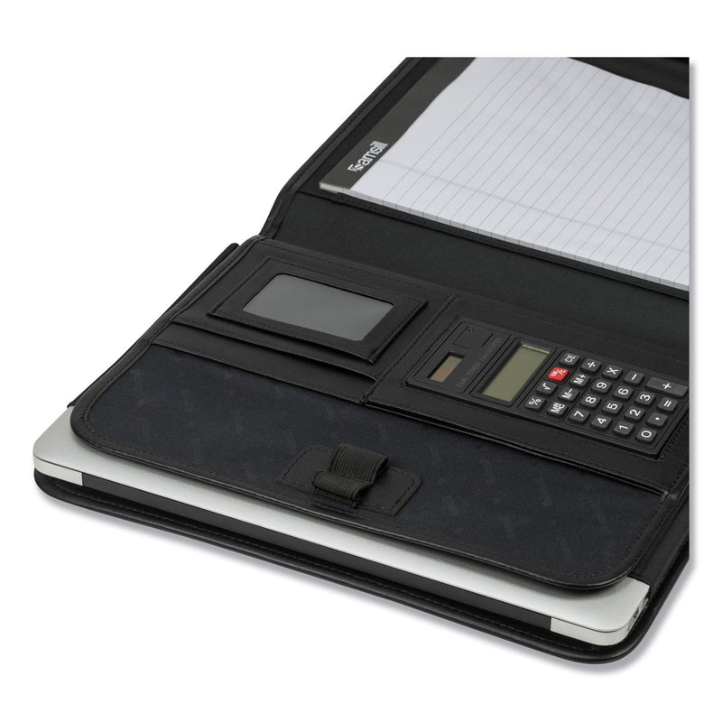 Samsill Professional Tri-Fold Padfolio w/Calculator, Writing Pad, Vinyl, Black