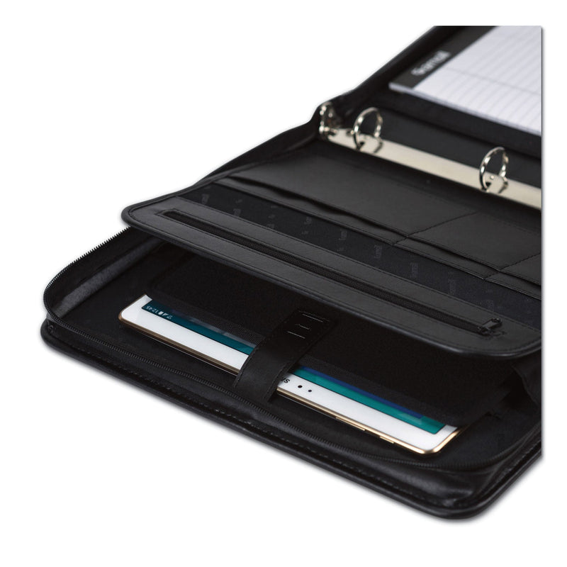 Samsill Professional Zippered Pad Holder/Ring Binder, Pockets, Writing Pad, Vinyl Black