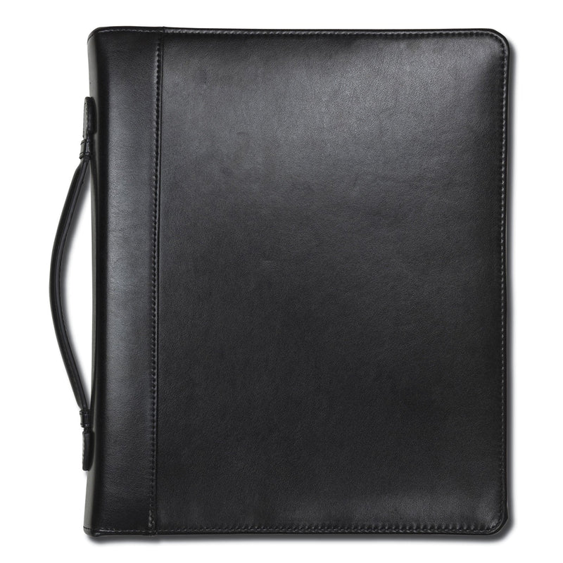 Samsill Leather Multi-Ring Zippered Portfolio, Two-Part, 1" Cap, 11 x 13 1/2, Black