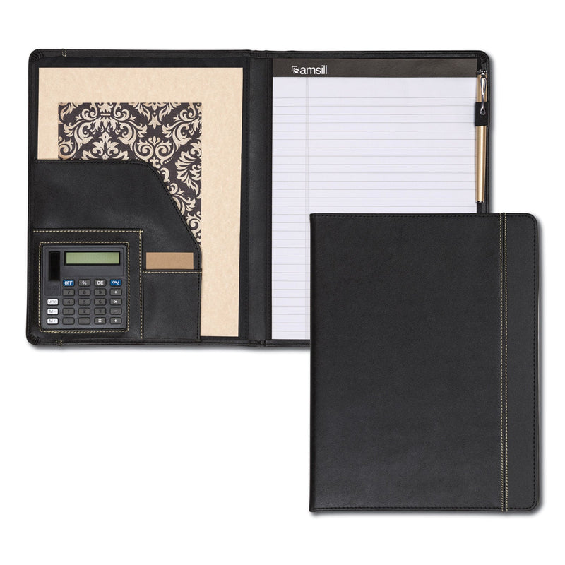 Samsill Slimline Padfolio, Leather-Look/Faux Reptile Trim, Writing Pad, Black