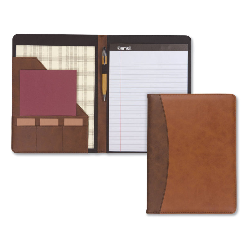 Samsill Two-Tone Padfolio with Spine Accent, 10 3/5w x 14 1/4h, Polyurethane, Tan/Brown