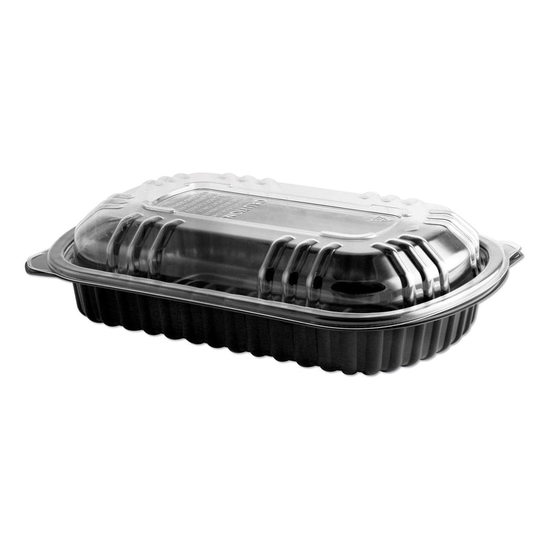 Anchor Packaging MicroRaves Rib Container with Vented Anti-Fog Lids, Half Slab, 22 oz, 10.2 x 6.76 x 2.45, Black/Clear, Plastic, 150/Carton