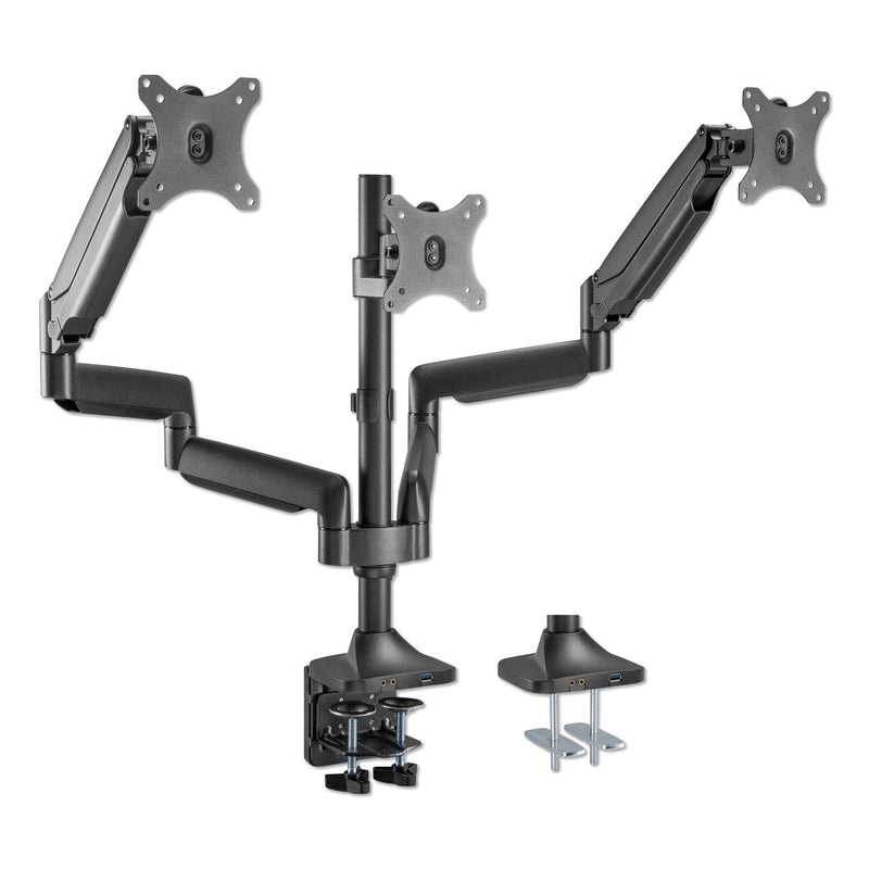 Alera AdaptivErgo Triple Arm with USB for 32" Monitors, 360 deg Rotation, +90/-90 deg Tilt, 90 deg Pan, Black, Supports 15.4 lb