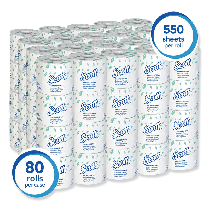 Scott Essential Standard Roll Bathroom Tissue for Business, Septic Safe, 2-Ply, White, 550 Sheets/Roll, 80/Carton