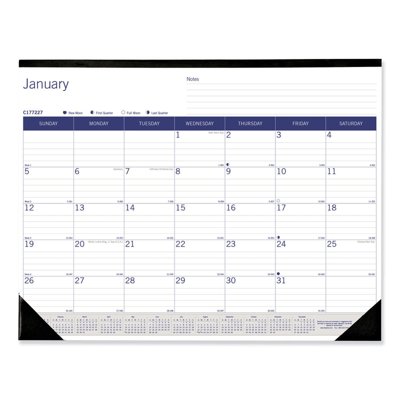 Blueline DuraGlobe Monthly Desk Pad Calendar, 22 x 17, White/Blue/Gray Sheets, Black Binding/Corners, 12-Month (Jan to Dec): 2023