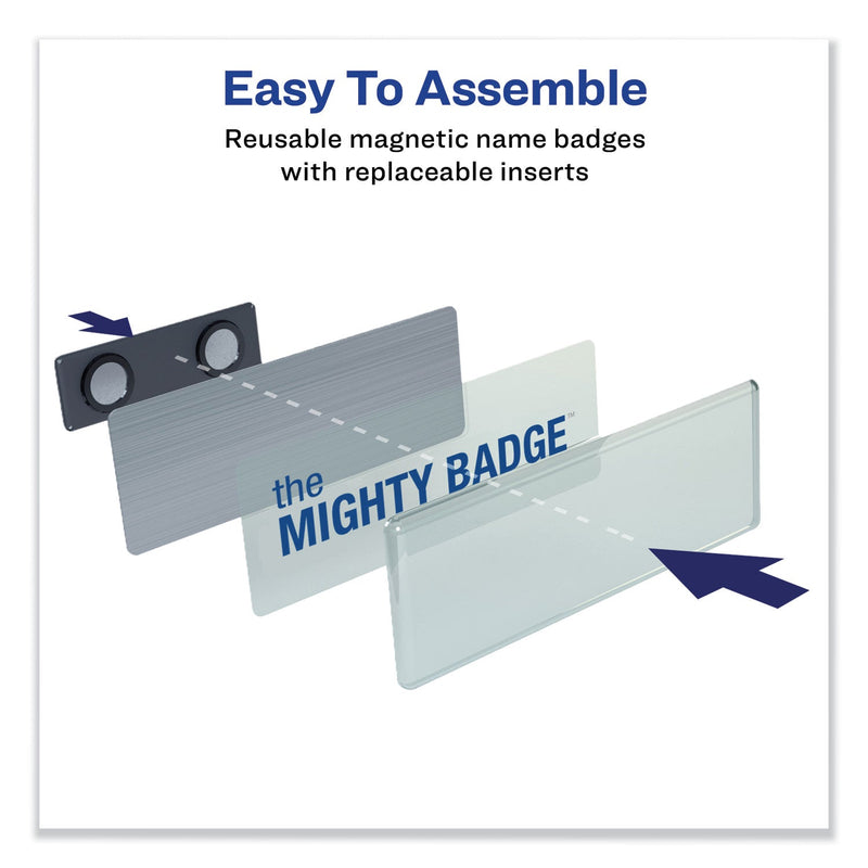 Avery The Mighty Badge Name Badge Holders, Horizontal, 3 x 1, Silver, 2/Pack