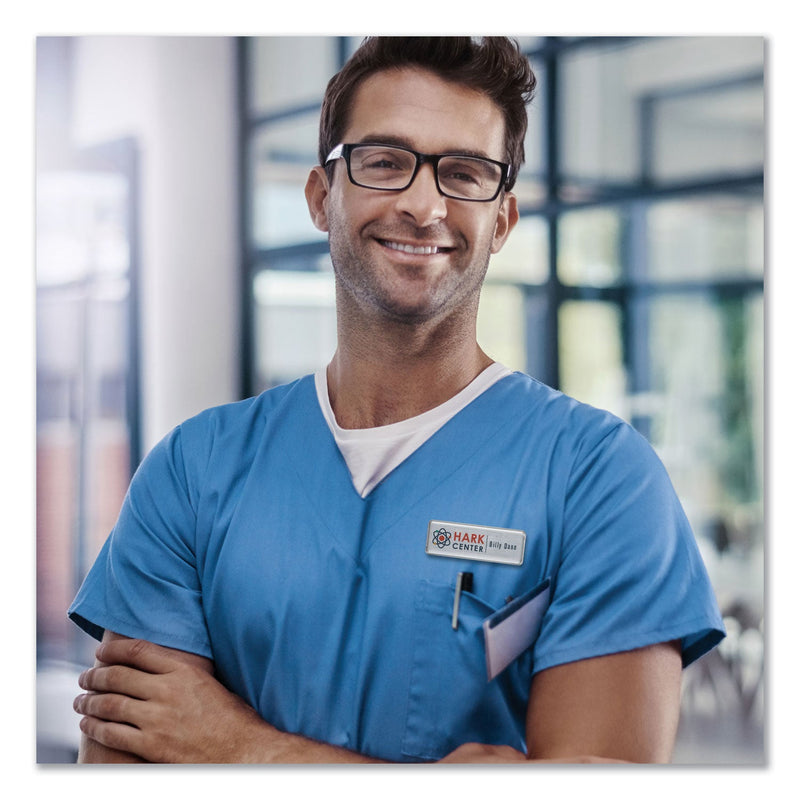 Avery The Mighty Badge Name Badge Holder Kit, Horizontal, 3 x 1, Laser, Silver, 4 Holders/32 Inserts