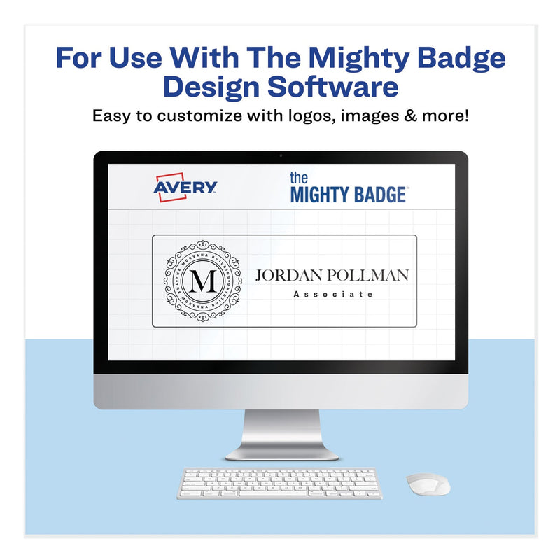 Avery The Mighty Badge Name Badge Inserts, 1 x 3, Clear, Inkjet, 20/Sheet, 5 Sheets/Pack