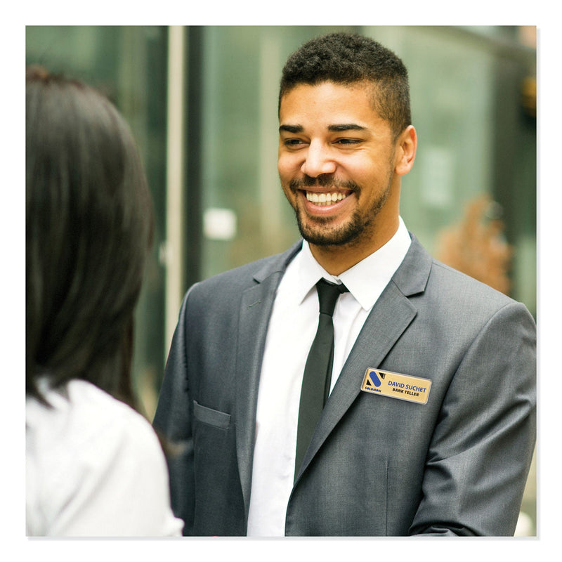 Avery The Mighty Badge Name Badge Holder Kit, Horizontal, 3 x 1, Inkjet, Gold, 10 Holders/ 80 Inserts