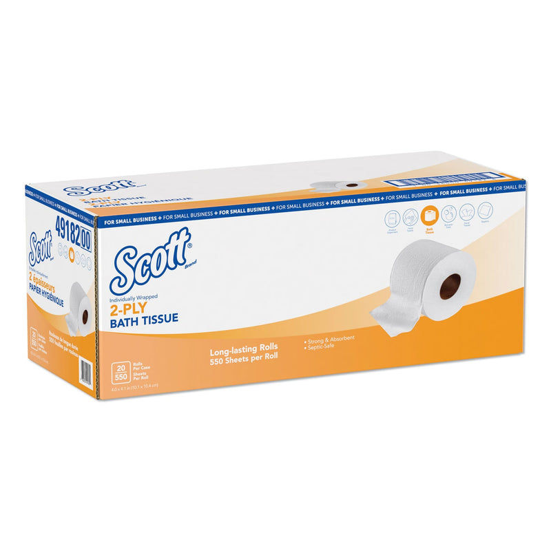 Scott Essential Standard Roll Bathroom Tissue for Small Businesses, Septic Safe, 2-Ply, White, 550 Sheets/Roll, 20 Rolls/Carton