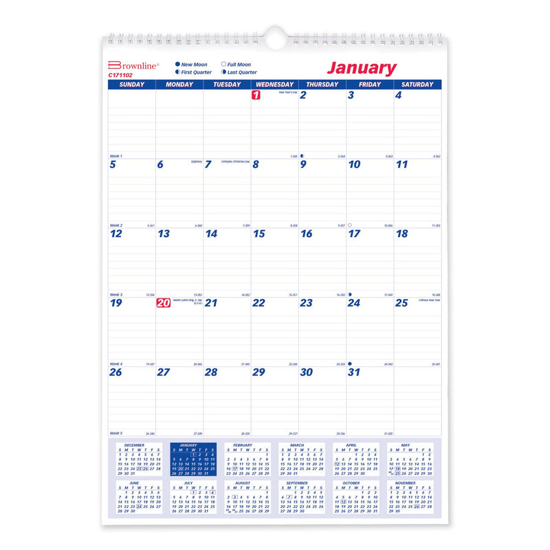 Brownline Twin-Wirebound Wall Calendar, One Month per Page, 12 x 17, White Sheets, 12-Month (Jan to Dec): 2023