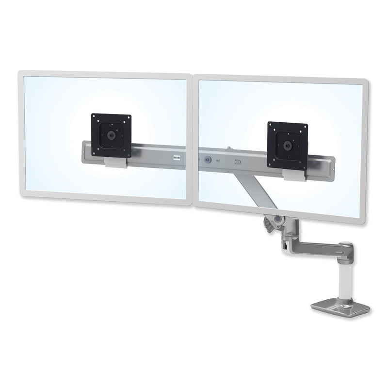 Ergotron LX Dual Direct Monitor Arm, For 25" Monitors, 360 deg Rotation, 30 deg Tilt, 360 deg Pan, Polished Aluminum, Supports 11 lb