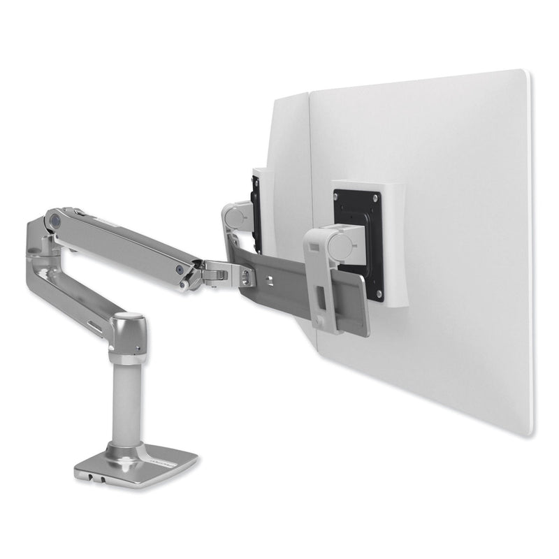 Ergotron LX Dual Direct Monitor Arm, For 25" Monitors, 360 deg Rotation, 30 deg Tilt, 360 deg Pan, Polished Aluminum, Supports 11 lb