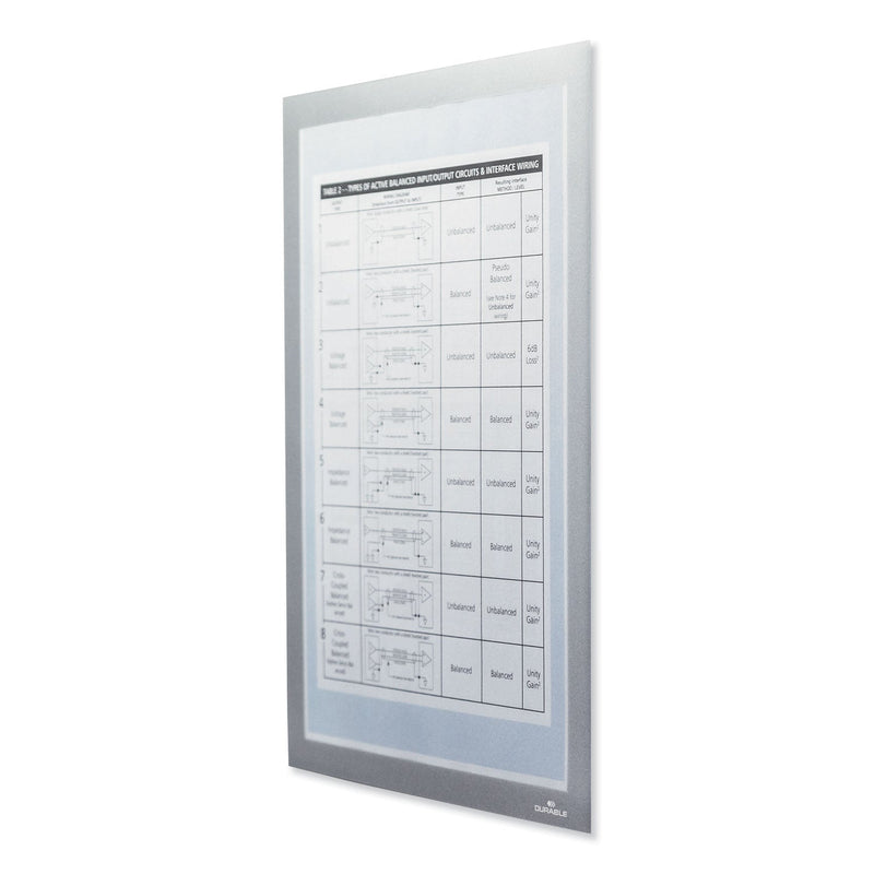 Durable DURAFRAME Magnetic Plus Sign Holder, 8.5 x 11, Silver Frame, 2/Pack